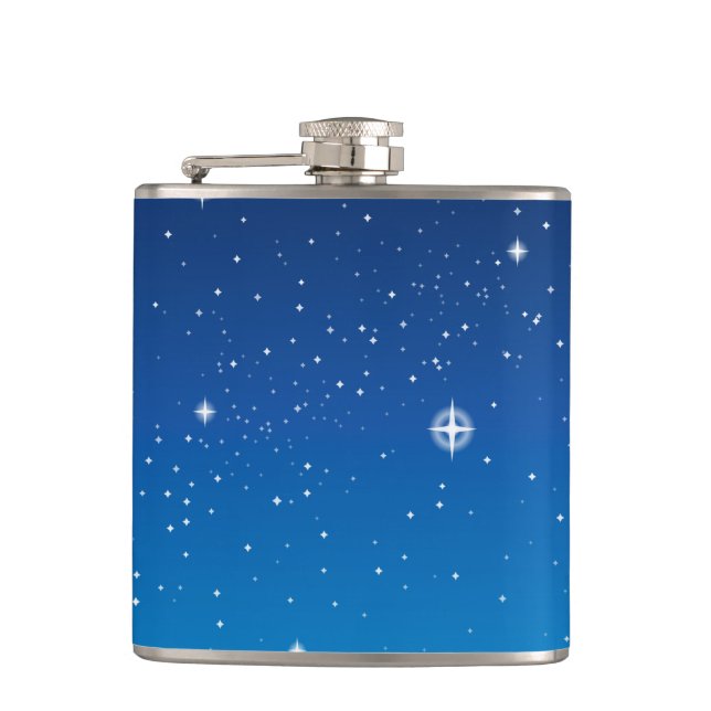 Deep Blue Starry Night Sky Hip Flask (Front)