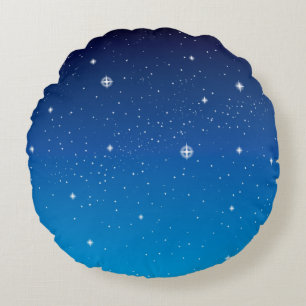 Deep Blue Starry Night Sky Round Cushion