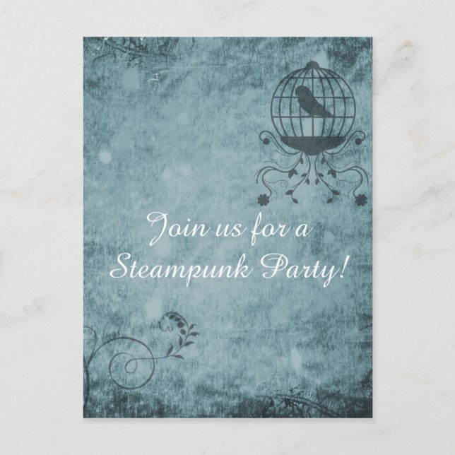 Deep Blue Steampunk Bird Cage Postcard (Front)