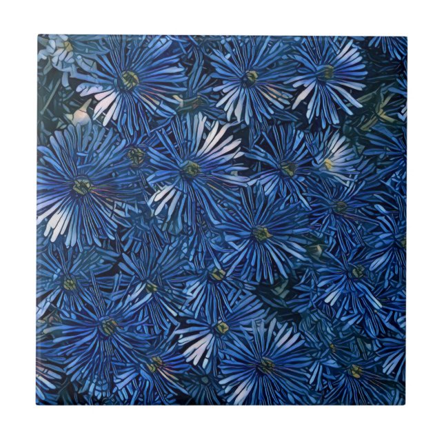 Deep Blue Stylised Flowers Tile (Front)