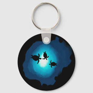 Deep Blue Swimming Turtles Key Ring