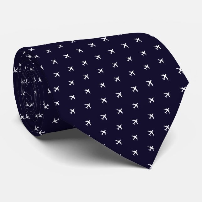 Deep Blue Tie of Small White Airplanes (Rolled)