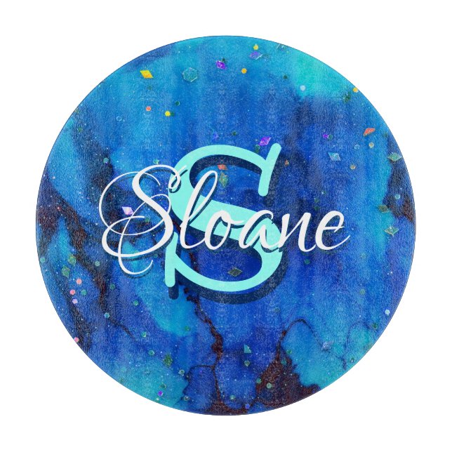 Deep Blue Underwater Alcohol Ink Painting Cutting Board (Front)