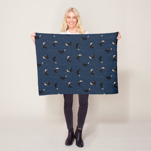 Deep Blue Underwater Spotted Sea Ray Fish Fleece Blanket (In Situ)