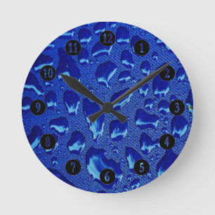 Deep Blue Water Droplets Round Clock