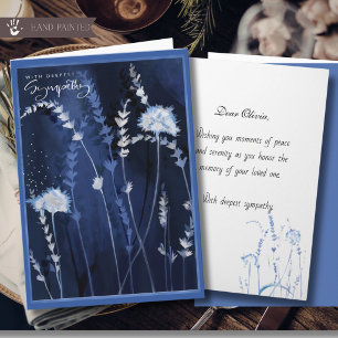 Deep Blue Watercolor Floral Meadow Sympathy Card