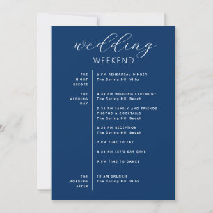 Deep Blue Weekend Timeline   Nautical Navy Wedding Invitation