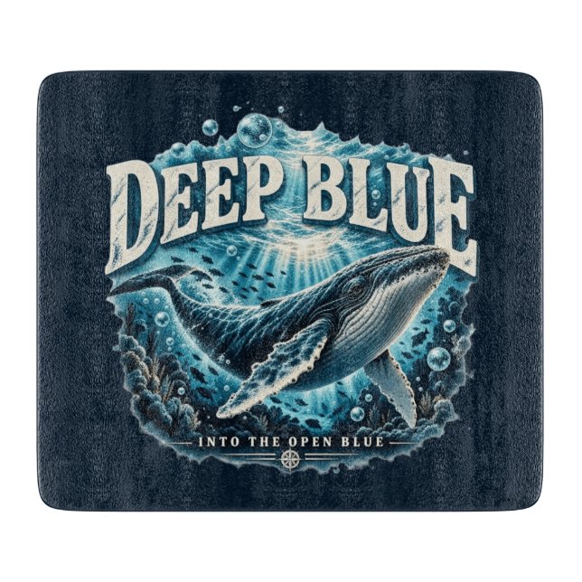 DEEP BLUE Whale Ocean Adventure Cutting Board (Front)