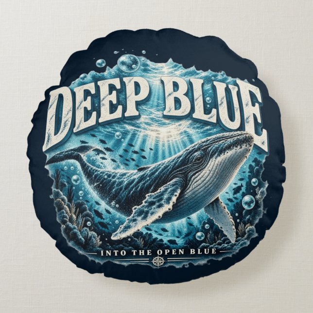 DEEP BLUE Whale Ocean Adventure  Round Cushion (Front)