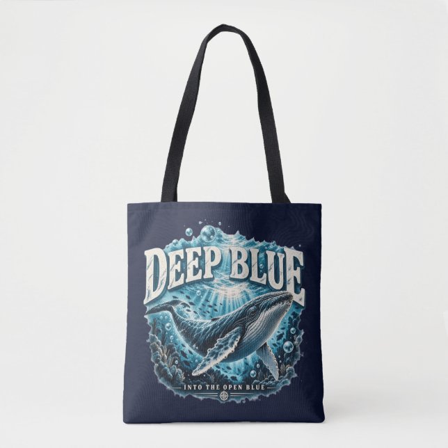 DEEP BLUE Whale Ocean Adventure Tote Bag (Front)