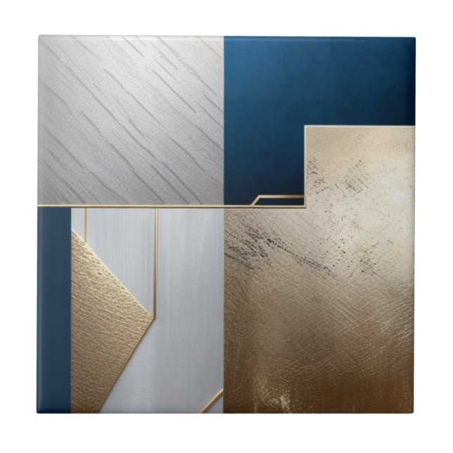 Deep blue, white and golden geometric tile (Front)