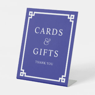 Deep Blue White Greek Key Elegant Cards & Gifts Pedestal Sign