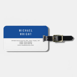 Deep Blue White Modern Plain Simple Minimalist Luggage Tag