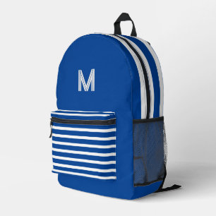 Deep blue&white stripes -monogrammed Printed Backpack