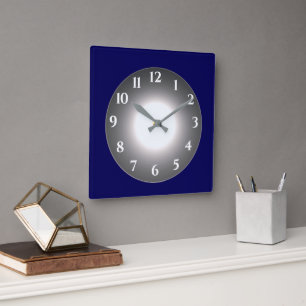 Deep Blue with Illuminated Silver Grey Centre Square Wall Clock