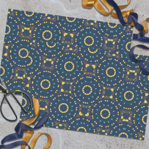 Deep Blue Yellow Mosaic Ethnic Boho Chic Pattern Tissue Paper