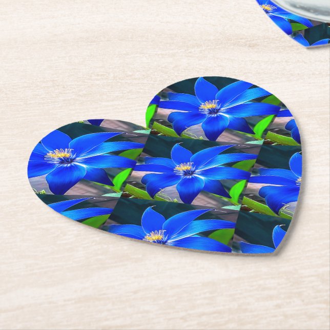 Deep Bluish Flowers Pattern Paper Coaster (Angled)