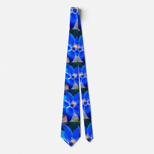 Deep Bluish Flowers Pattern Tie (Front)