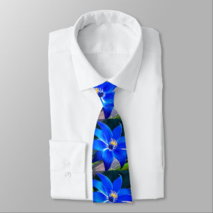 Deep Bluish Flowers Pattern Tie