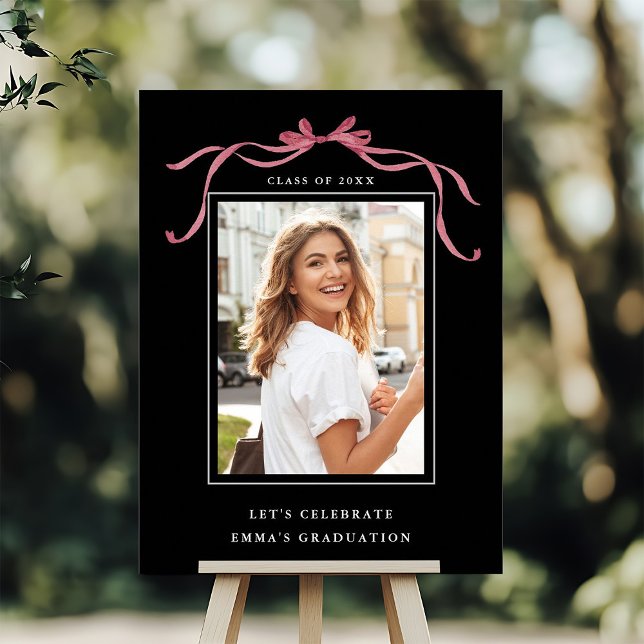 Deep Blush Bow Graduation Party Welcome Black Poster (Creator Uploaded)
