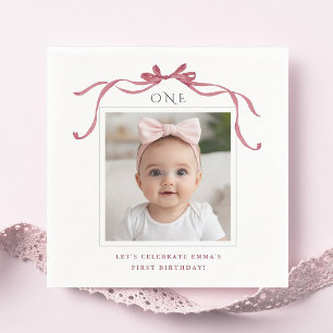 Deep Blush Pink Bow 1st Birthday Photo Napkin
