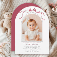 Deep Blush Pink Bow Girl 1st Birthday Arch Photo