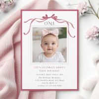 Deep Blush Pink Bow Girl 1st Birthday Party Photo