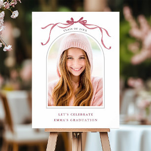 Deep Blush Ribbon Bow Graduation Party Welcome Poster