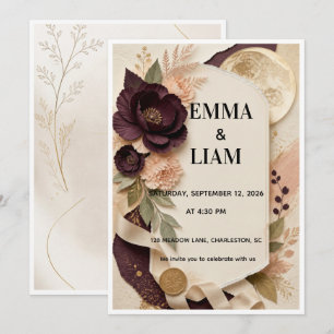 Deep Botanical Archway Wedding Invitation