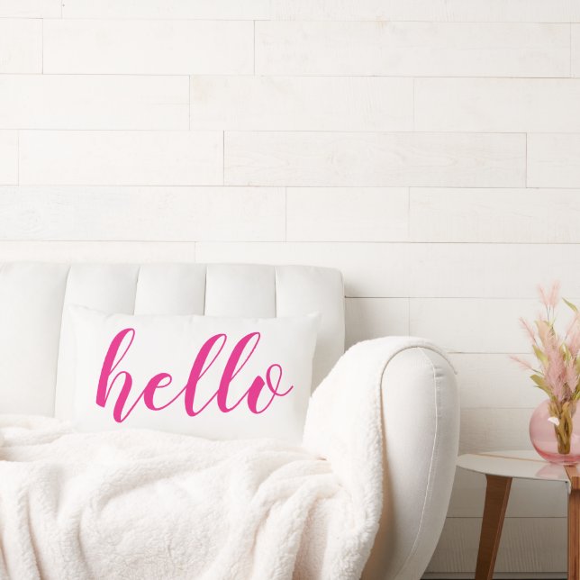 Deep Bright Pink Hello Cute Hello or Your Quote Lumbar Cushion (Couch)