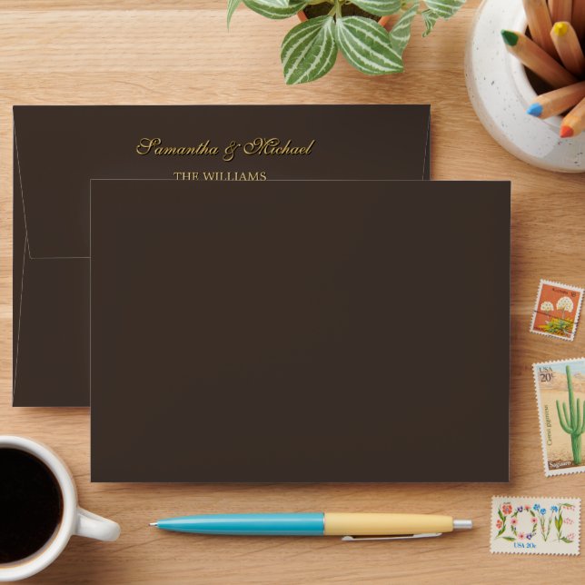 Deep Brown & Gold Return Address Envelope (Desk)