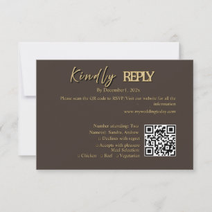 Deep Brown & Gold Wedding RSVP Card