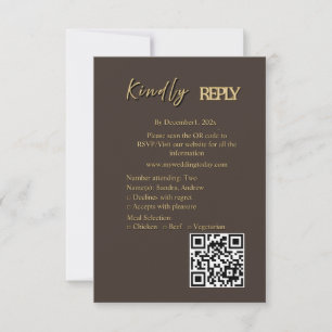 Deep Brown & Gold Wedding RSVP Card