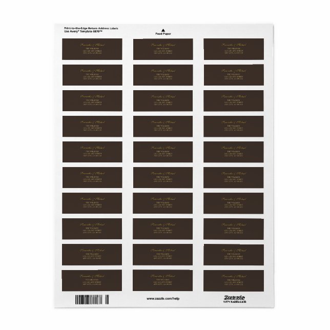 Deep Brown Minimalist Return Address Label (Full Sheet)