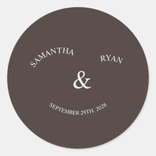 Deep Brown Round Wedding Sticker 