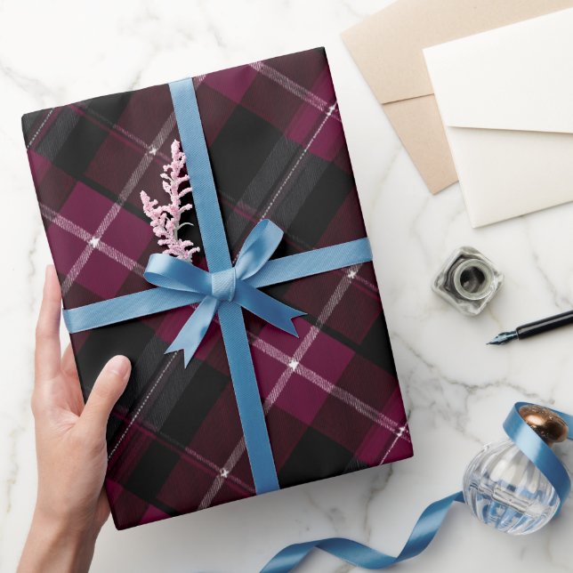Deep Burgundy Black Wine Dark Red Plaid Pattern Wrapping Paper (Gifting)