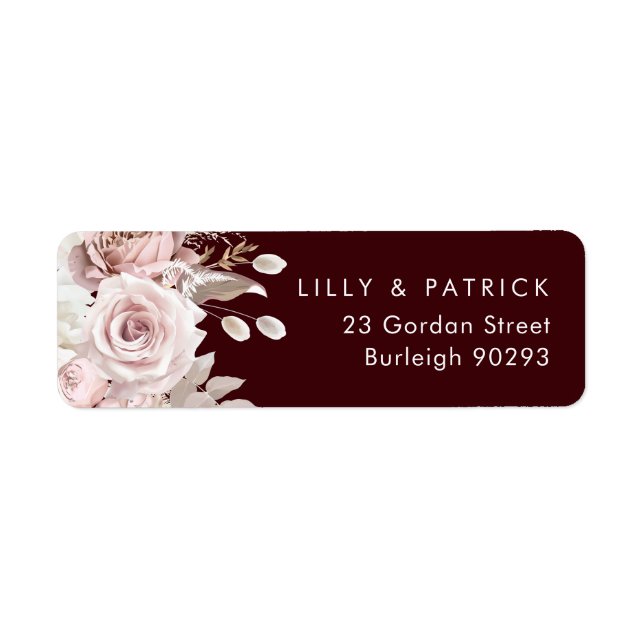 Deep Burgundy Blush Modern Wedding Return Address (Front)