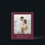 Deep Burgundy Budget Wedding Thank You Card<br><div class="desc">Classic style budget wedding thank you card featuring a simple yet elegant design in a deep burgundy color that is perfect for a fall wedding or a winter / Christmas wedding.  Use the template to easily add your favorite photo.</div>