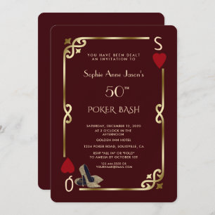 Deep Burgundy Casino Night Gatsby 50th Birthday Invitation