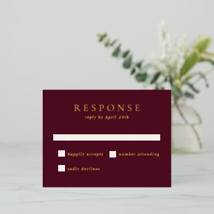 Deep Burgundy Classic Foil Wedding RSVP Card