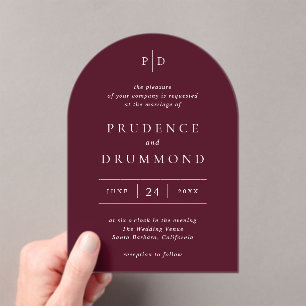 Deep Burgundy Elegant Classic Wedding Acrylic Invitations