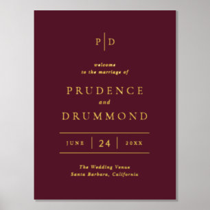 Deep Burgundy Elegant Classic Wedding Foil Sign