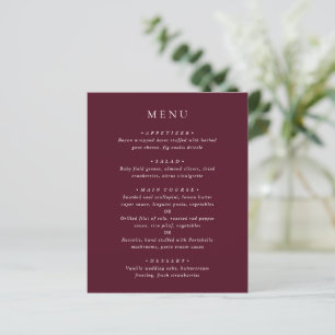 Deep Burgundy Elegant Classic Wedding Menu
