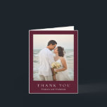 Deep Burgundy Elegant Classic Wedding Thank You Card<br><div class="desc">Classic style wedding thank you card featuring a simple yet elegant design in a deep burgundy color that is perfect for a fall wedding or a winter / Christmas wedding.  Use the template to easily add your favorite photo.</div>