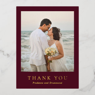 Deep Burgundy Elegant Classic Wedding Thank You Foil Invitation Postcard