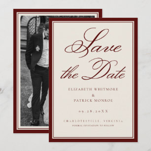 Deep Burgundy Estate Formal Script Photo Wedding Save The Date
