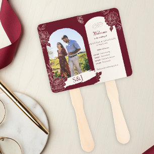 Deep Burgundy Floral Arch Wedding Ceremony Fan