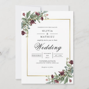 Deep Burgundy Floral Arch Wedding Invitation