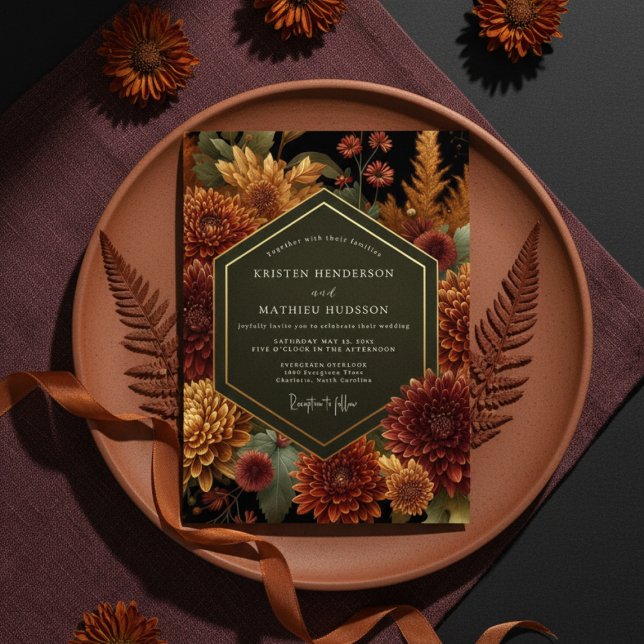 Deep Burgundy Floral Autumn Wedding Invitation (Creator Uploaded)