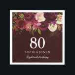 Deep Burgundy Floral Boho 80th Birthday Party Napkin<br><div class="desc">Deep Burgundy Floral Boho 80th Birthday Party

See our store for matching invitation,  Envelope and napkins
Also matching coffee mugs</div>